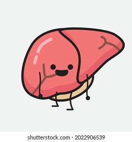 Vector Illustration of Liver Character with cute face and simple body line drawing on isolated background