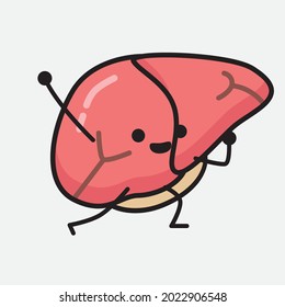 Ilustración vectorial del personaje del hígado con la cara linda y el dibujo simple de la línea corporal en un fondo aislado
