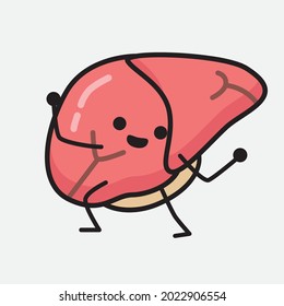 Vector Illustration of Liver Character with cute face and simple body line drawing on isolated background