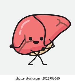 Ilustración vectorial del personaje del hígado con la cara linda y el dibujo simple de la línea corporal en un fondo aislado