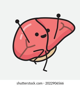 Vector Illustration of Liver Character with cute face and simple body line drawing on isolated background