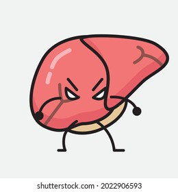 Vector Illustration of Liver Character with cute face and simple body line drawing on isolated background