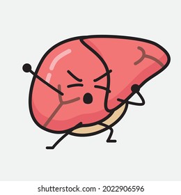 Vector Illustration of Liver Character with cute face and simple body line drawing on isolated background