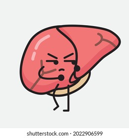 Vector Illustration of Liver Character with cute face and simple body line drawing on isolated background