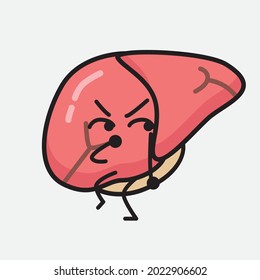 Vector Illustration of Liver Character with cute face and simple body line drawing on isolated background