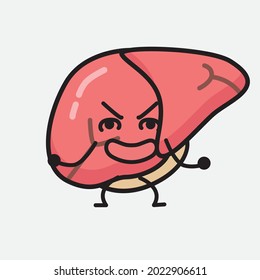 Vector Illustration of Liver Character with cute face and simple body line drawing on isolated background