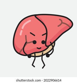 Ilustración vectorial del personaje del hígado con la cara linda y el dibujo simple de la línea corporal en un fondo aislado