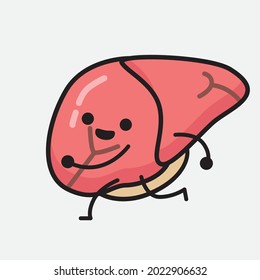 Vector Illustration of Liver Character with cute face and simple body line drawing on isolated background