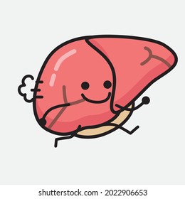Ilustración vectorial del personaje del hígado con la cara linda y el dibujo simple de la línea corporal en un fondo aislado