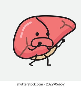 Vector Illustration of Liver Character with cute face and simple body line drawing on isolated background