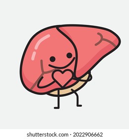 Vector Illustration of Liver Character with cute face and simple body line drawing on isolated background