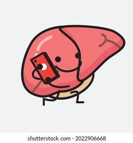 Vector Illustration of Liver Character with cute face and simple body line drawing on isolated background