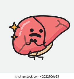 Ilustración vectorial del personaje del hígado con la cara linda y el dibujo simple de la línea corporal en un fondo aislado