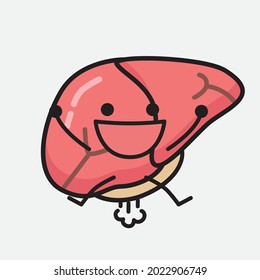 Vector Illustration of Liver Character with cute face and simple body line drawing on isolated background