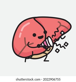 Vector Illustration of Liver Character with cute face and simple body line drawing on isolated background