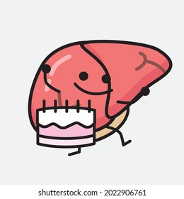Ilustración vectorial del personaje del hígado con la cara linda y el dibujo simple de la línea corporal en un fondo aislado