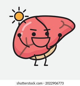 Vector Illustration of Liver Character with cute face and simple body line drawing on isolated background