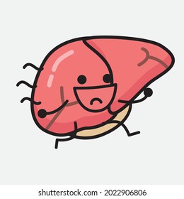 Vector Illustration of Liver Character with cute face and simple body line drawing on isolated background