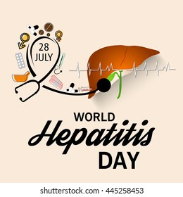 Vector illustration a Liver with Stethoscope for World Hepatitis Day.