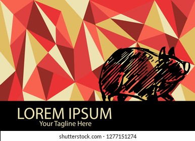 Vector Illustration of Living Coral or Red Orange Color of Pig. Graphic Design for Background, Shirt, Wallpaper, Template. 
