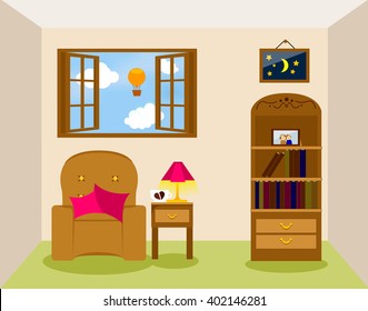 vector illustration of living room interier.
