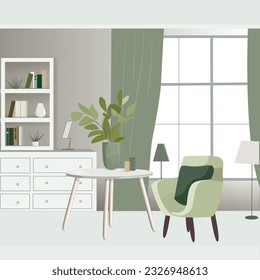 ilustración vectorial del interior de la sala de estar en color verde