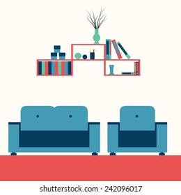 Vector illustration of a living room interior with furniture