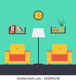 Vector illustration of a living room interior with furniture