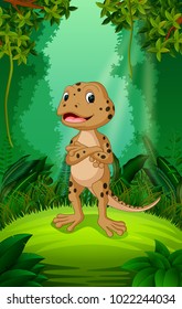 vector illustration of lizard in the clear and green forest