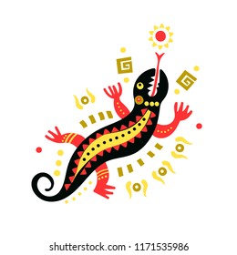 Vector illustration of lizard decorated with ethnic patterns.