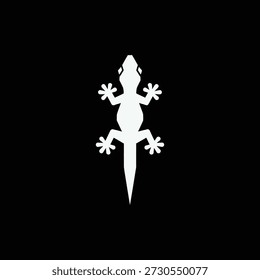 Ilustração vetorial de uma silhueta de lagarto isolada em um fundo preto, perfeita para projetos gráficos e temas de vida selvagem