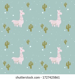Vector illustration. Llama, cactus. Pattern.
