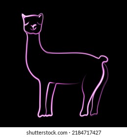 Vector illustration of llama with neon effect.