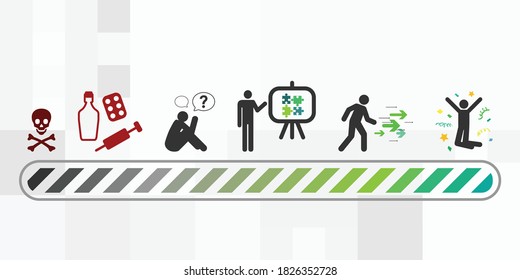 vector illustration of loading bar and path from addicted life to healthy lifestyle 