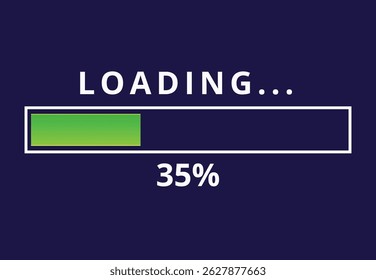 Vector illustration of loading bar for websites and graphic resources, 35% loaded loading bar.
