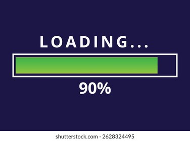 Vector illustration of loading bar for websites and graphic resources, 90% loaded loading bar.