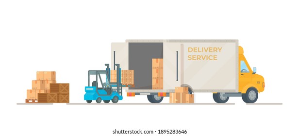 Vector illustration of loading parcels into a car.