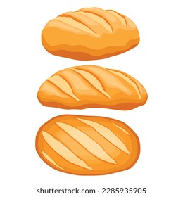 Vector illustration loaf of bread isolated on white background. Whole fresh baked bread. 