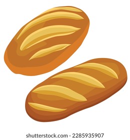 Vector illustration loaf of bread isolated on white background. Whole fresh baked bread. 