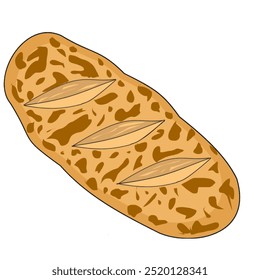 Vector illustration loaf of bread isolated on white background. Whole fresh baked bread.