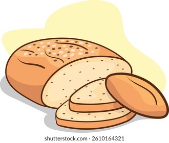 Vector Illustration of a Loaf of Bread and Sliced ​​Bread
