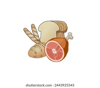 Vektorillustration von Brotlaiben und Schweinshaxen