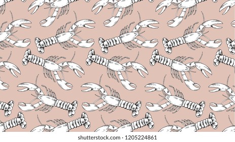 Vector Illustration of Lobster Pattern Vintage Sketch Style
