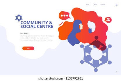 Vector illustration for local community or social support center. Great also as Coworking space or community workshop concept web page, ticket, flyer or banner template.