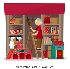 Vector illustration of local incense and paper-crafted offering shop in Hong Kong