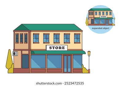 Ilustración vectorial del edificio de la tienda local con contorno editable	