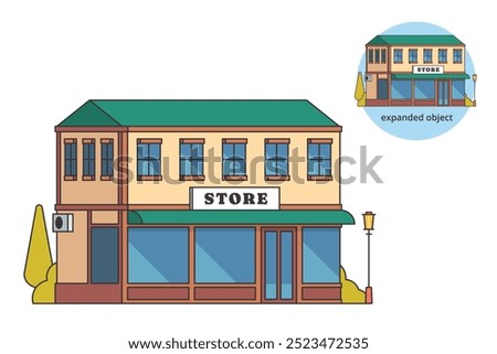 Vector illustration of local store building with editable outline	