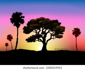 Vector illustration of a local Thai evening field view.