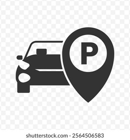 Vector illustration of location car park icon in dark color and transparent background(PNG).