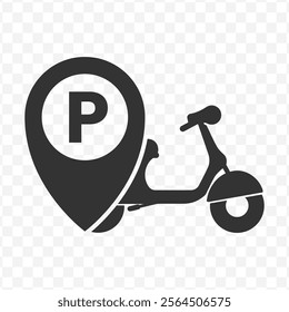 Vector illustration of location motorbike parking icon in dark color and transparent background(PNG).